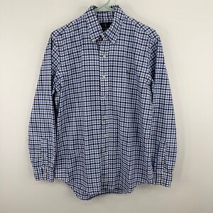 Ralph Lauren Button Down Shirt Mens M Blue Gingham Plaid Classic Fit Flesh Pony
